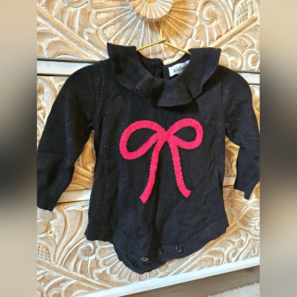 Little Stocking Company Black Sweater Romper with Red Festive Bow 6-12 Months